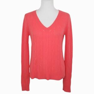 SAKS Fifth Avenue 100% Cashmere V-Neck Thin Cable Knit Sweater Size Medium